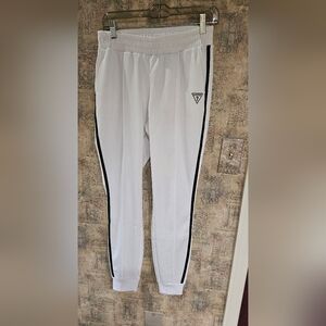 Guess White Track Pants with Black Stripes